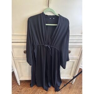 Afrodita Sheer Full Length Beach Cover Black Solid Adjustable One Size Flowy